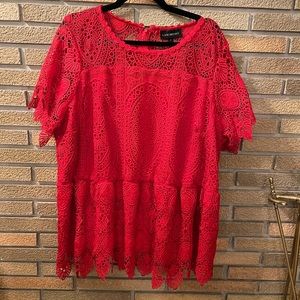 Lane Bryant Red Peplum Lace Top- Size 24